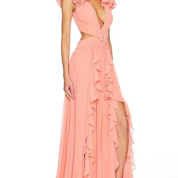 Pat Bo Flutter Sleeve Maxi Dress - Apricot. - Picture 2 of 5